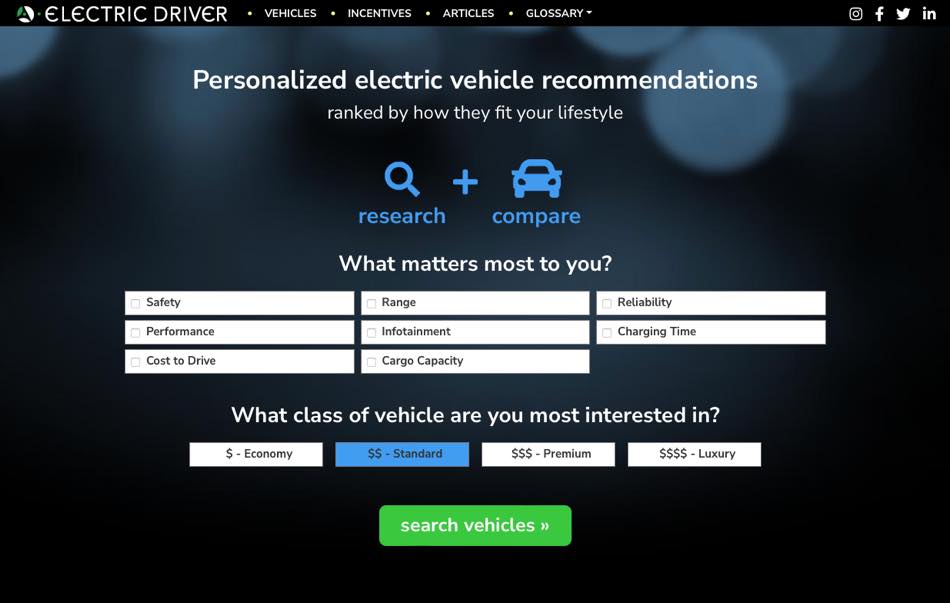 Needs-based search interface on Electric Driver.