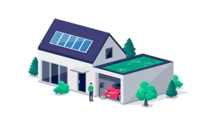 A home equipped with an installed electric car charger, ready for use.