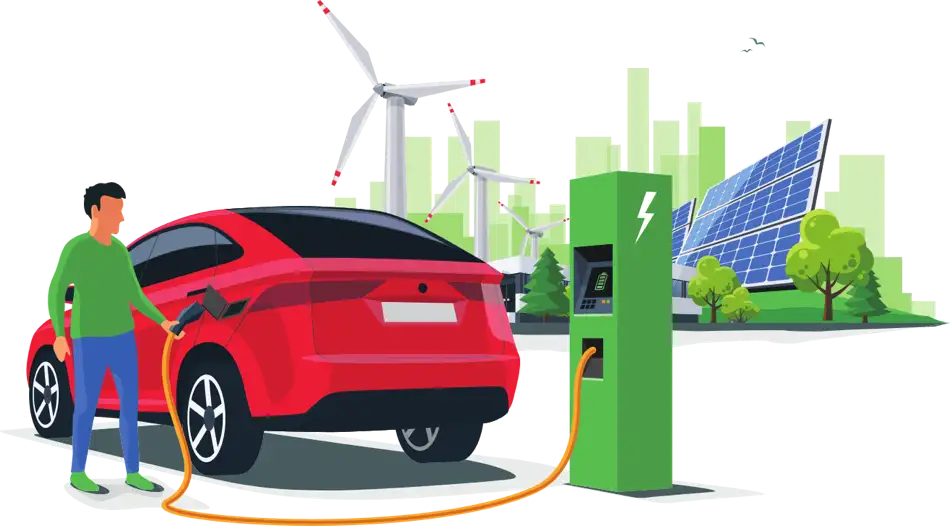 Ev charging using electricity from the grid.